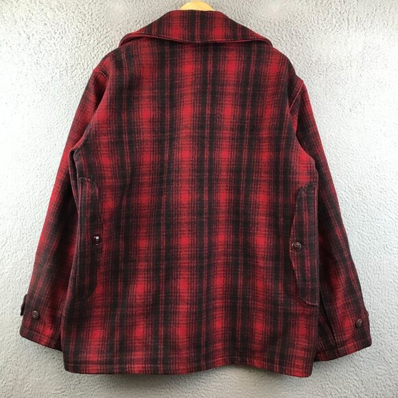 40s 50s Vintage Woolrich Coat, Red and Black Mackinaw Plaid Wool Jacket L - Picture 2 of 11